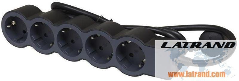 Power Strip BLACK 5-socket 5x2P+E with cable 1.5 meters / 1.5mm2 Standard NEW Legrand 694556