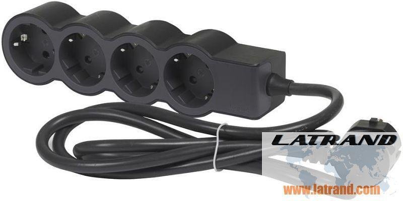 Power Strip BLACK 4x2P+E with cable 1.5 meters / 1.5mm2 Standard NEW Legrand 694553