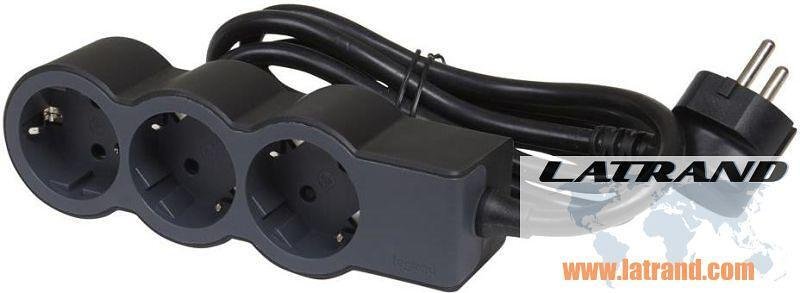 Verteiler SCHWARZ 3x2P+E mit Kabel 1,5 Meter / 1,5mm² Standard NEU Legrand 694550