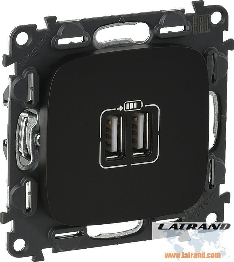Presa 2xUSB per ricarica tipo A 5V 2.4A 12W colore Nero Valena Allure (kit con meccanismo) Legrand - 754998