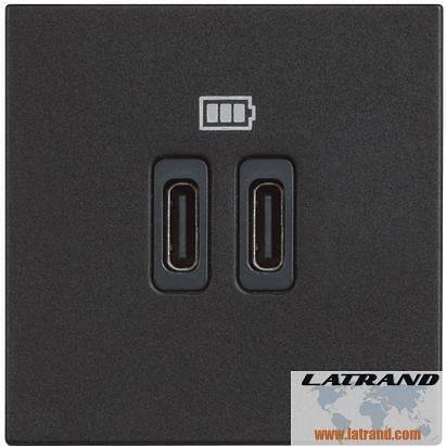 Enchufe 2xUSB para carga tipo C 5V 3A 2 mod. 2 mod. color Negro Classia Bticino - RG4286C2