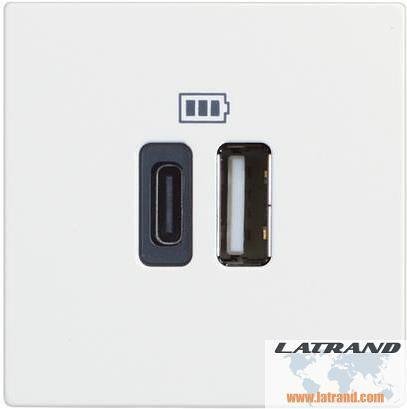Priză 2xUSB pentru încărcare tip A+C 5V 3A 2 mod. culoare Alb Classia Bticino - RW4287C2