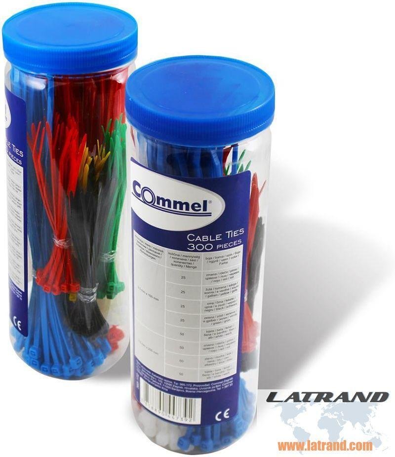 Box mit Kabelbindern farbig 100x2,5mm-150 Stk. und 200x3,5mm-150 Stk. Commel - C365-172