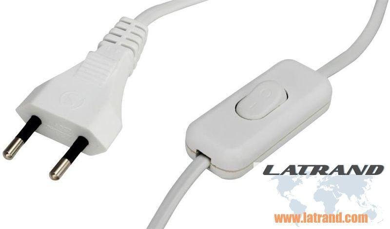 Câble pour lampe de chevet 2 mètres blanc avec interrupteur 2,5A Commel - C0112