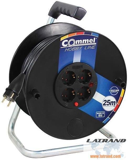 Kabeltrommel schwarz 40m IP20 H05RR-F 3G2.5mm² thermischer Schutz 4 Schuko Commel - C0981