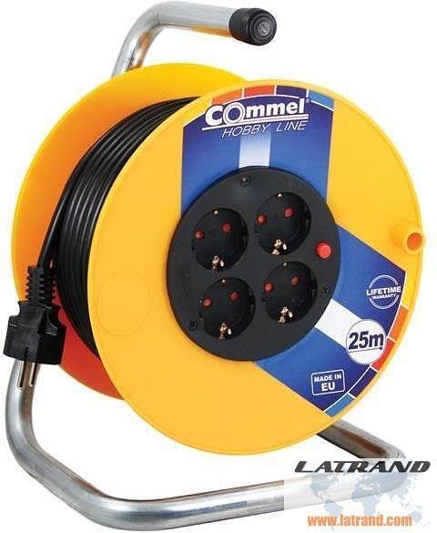 Μηχανή κίτρινη 25m IP20 H05VV-F 3G1.5mm2 θερμική προστασία 4 Schuko Commel - C0955