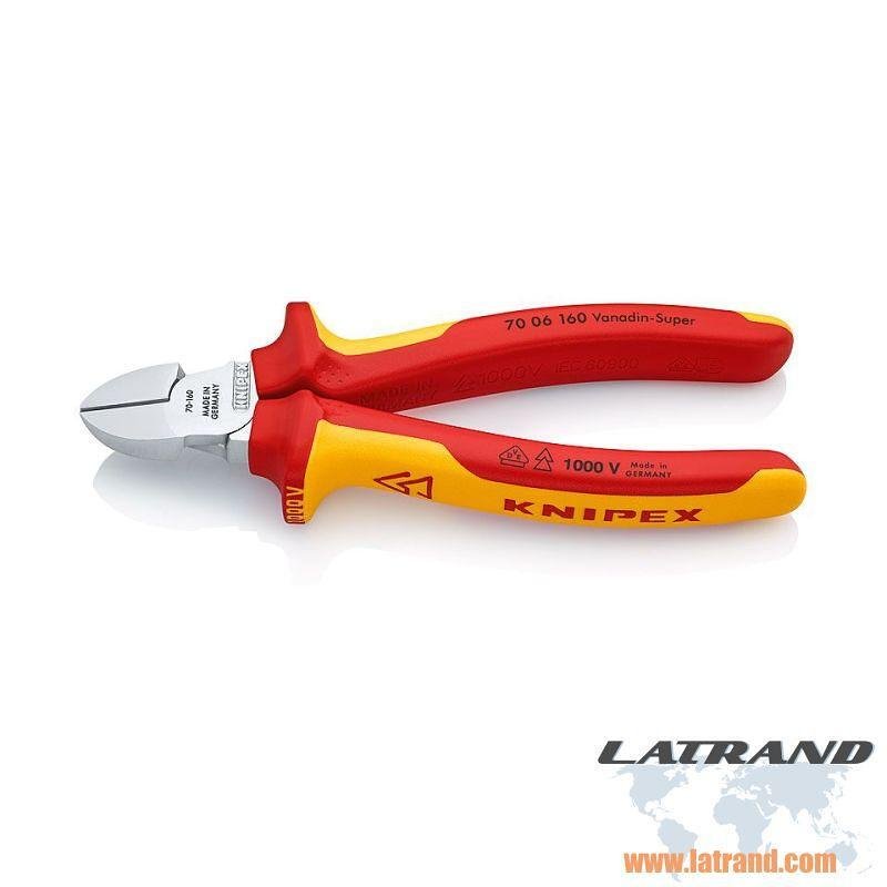 Clești diagonale pentru tăiere, cromate, VDE 1000V mâner galben-roșu 160mm, Knipex - K7006160