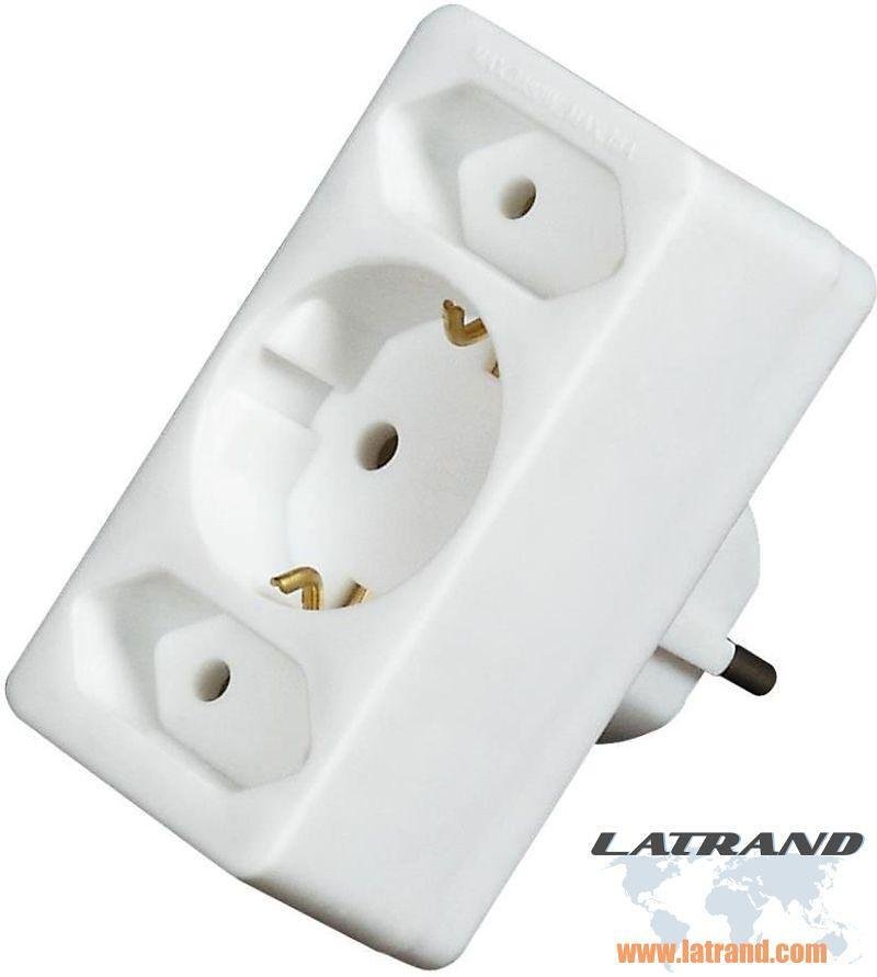 Adapter für Steckdose weiß 2 x EURO und 1 x Schuko Commel C49111-1