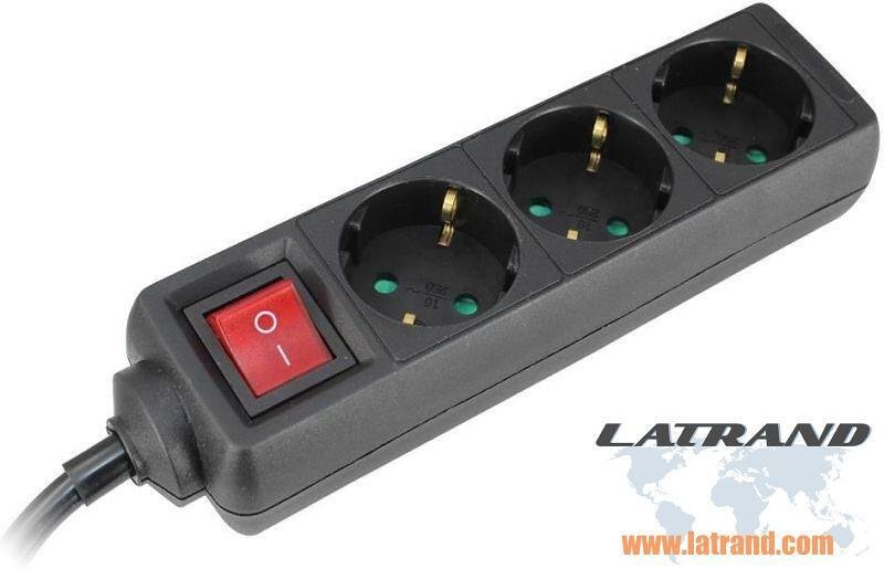 Black extension with switch with 3 sockets cable length 3 meters /1.5mm2 Commel C232-325