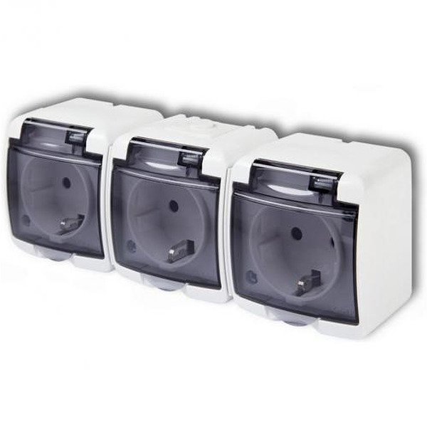 GAO - Prise schuko triple montage en surface IP44 avec capot TRANSPARENT série Karlik GAO 22131H