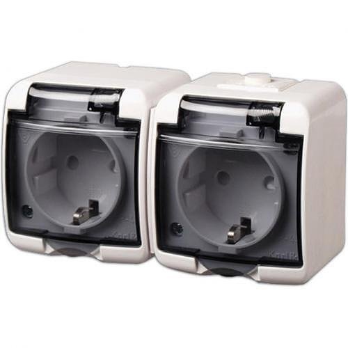 GAO - Prise schuko double montage en surface IP44 avec capot TRANSPARENT série Karlik GAO 22121H