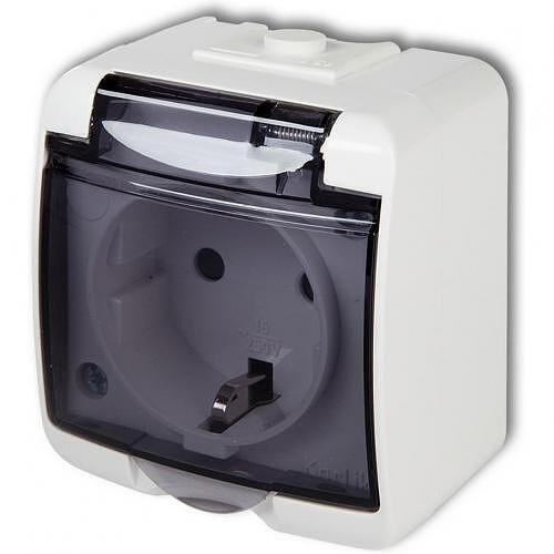 GAO - Prise schuko montage en surface IP44 avec capot TRANSPARENT série Karlik GAO 22111H
