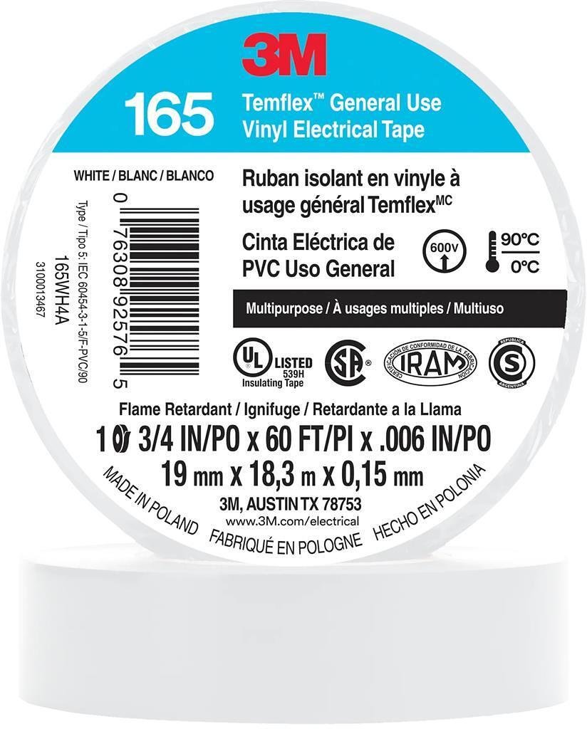 Nastro isolante colore BIANCO Temflex 165 0.15mm x 19mm, lunghezza 20m 3M - 3M740202002