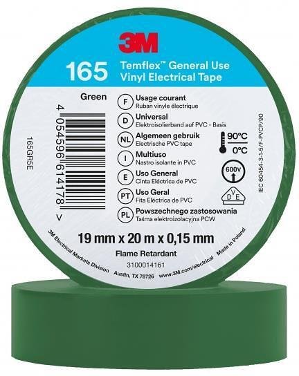 Nastro isolante colore VERDE Temflex 165 0.15mm x 19mm, lunghezza 20m 3M - 3M740202011