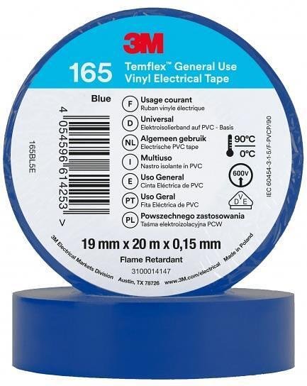 Nastro isolante colore BLU Temflex 165 0.15mm x 19mm, lunghezza 20m 3M - 3M740202003