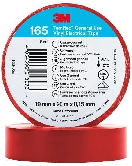 Nastro isolante colore ROSSO Temflex 165 0.15mm x 19mm, lunghezza 20m 3M - 3M740202009