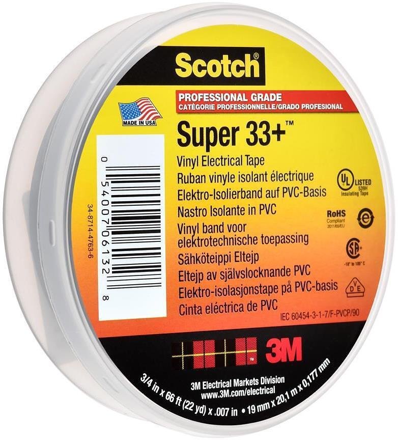 Nastro isolante colore NERO Scotch 33+ 0.18mm x 19mm, lunghezza 20m 3M - 3M7451