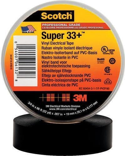 Nastro isolante colore NERO Scotch 33+ 0.18mm x 19mm, lunghezza 20m 3M - 3M7451