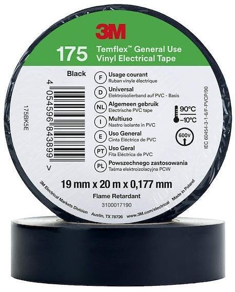 Nastro isolante colore NERO Temflex 175 0.18mm x 19mm, lunghezza 20m 3M - 3M7401001