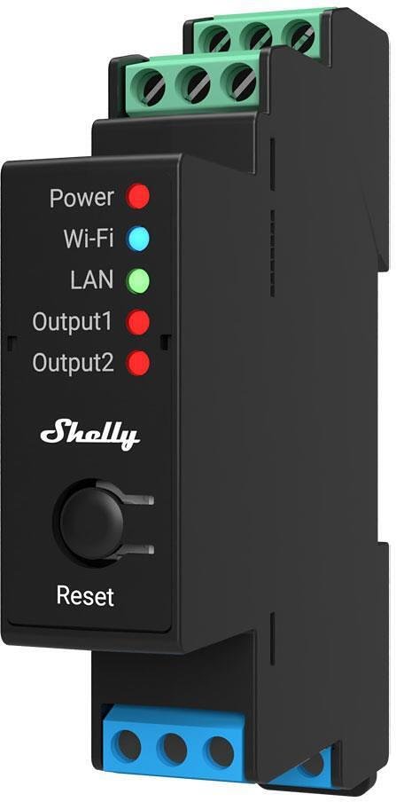 Smart relay impulsivo 2x On/Off 16A (25A) con misuratore per montaggio DIN Shelly PRO 2PM - 268032