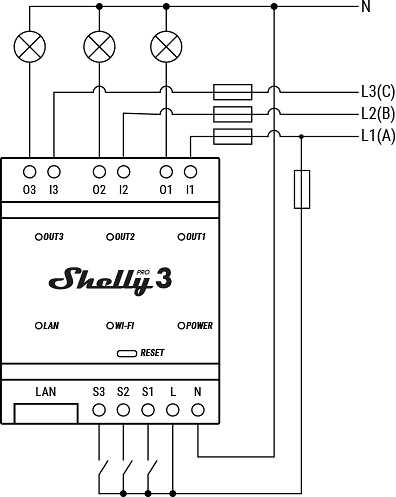 Relè Smart impulsivo 3x On/Off 16A (48A) per montaggio DIN Shelly PRO 3 - 268094