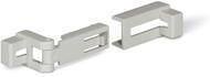 Set of Hinges 654.0085 from Scame designed for industrial boxes and electrical panel boxes from the Scabox series by Scame, made of white thermoplastic.