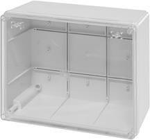 Boîte 240x190x125mm IP56, UV, parois pleines, fermeture à vis sur couvercle transparent, Scabox Scame-686.428