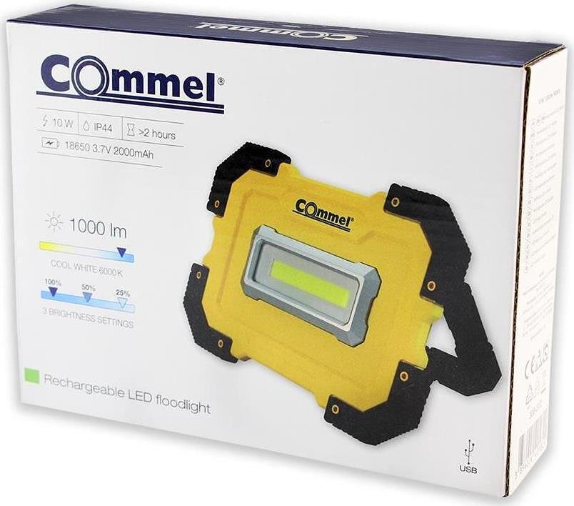 Lampe de travail 10W 1000lm 6000K IP44 intégrée batterie 2000mAh Commel - C308-312