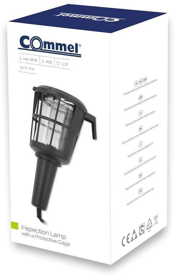 Lampe de travail avec grille PVC E27 60W IP20 avec câble H05RN-F 2x0,75 mm² 5 mètres Commel - C0885