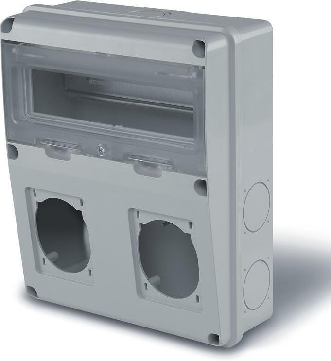 Panel for industrial sockets and DIN modules IP55, UV, Enerbox series 11 DIN, 2x16-32A Scame-633.2024