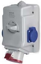 Industrieller kombinierter Stecker 3P+N+E 16 A + 2x Schuko und Schalter 0/I IP54 Serie Optima Combi Scame-513.1657-2DNS