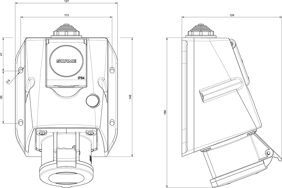 Industrial Combined Socket 3P+N+E 16A+Schuko IP54 Optima Combi Series Scame-513.1657-DN