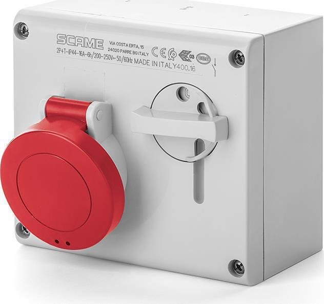Βιομηχανική επαφή 3P+N+E 32A IP44 με μηχανική κλειδαριά σειράς Omnia Scame-500.3287 κόκκινη