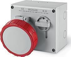 Priza industriala 3P+N+E 32A IP66 cu blocare mecanica serie Omnia Scame-505.3287 rosie/gri
