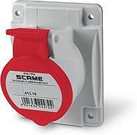 Presa industriale 3P+N+E 16A 380V IP54 serie Optima montaggio a pannello 70x87mm Scame-413.1667 rosso/grigio