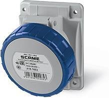 Contacto industrial 2P+E 16 A 200-250 V IP66, 6h serie Optima montaje en panel 70x87 mm Scame 418.1663 azul/gris