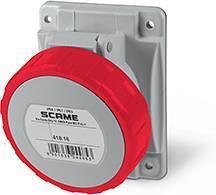 Contacto industrial 3P+N+E 16 A 380 V IP66 serie Optima montaje en panel 70x87 mm Scame-418.1667 rojo/gris
