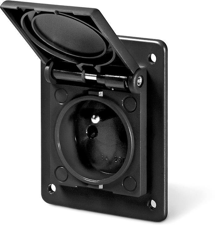 Contact standard FRANÇAIS 2P+E 16A IP54 série Domo version pour charge de VÉHICULE ÉLECTRIQUE montage encastré 70x87mm Scame-570.4091N-SW noir