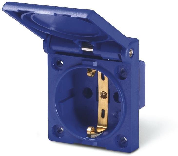 Contact Schuko 2P+E 16A IP54 avec protection enfant et verrouillage électrique série Domo montage panneau 50x60mm, protection UV Scame-570.2062-SW