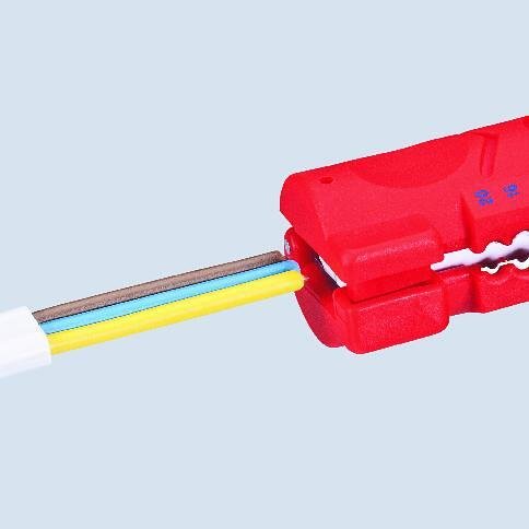 Werkzeug zum Abisolieren von Flach- und Rundkabeln, roter Griff 125mm, mit Arretierspange, Knipex - K1664125SB