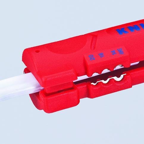 Werkzeug zum Abisolieren von Flach- und Rundkabeln, roter Griff 125mm, mit Arretierspange, Knipex - K1664125SB