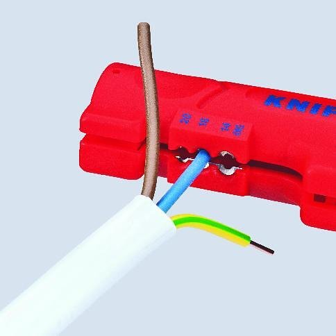 Werkzeug zum Abisolieren von Flach- und Rundkabeln, roter Griff 125mm, mit Arretierspange, Knipex - K1664125SB