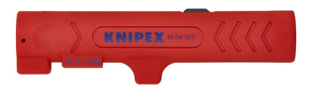 Werkzeug zum Abisolieren von Flach- und Rundkabeln, roter Griff 125mm, mit Arretierspange, Knipex - K1664125SB