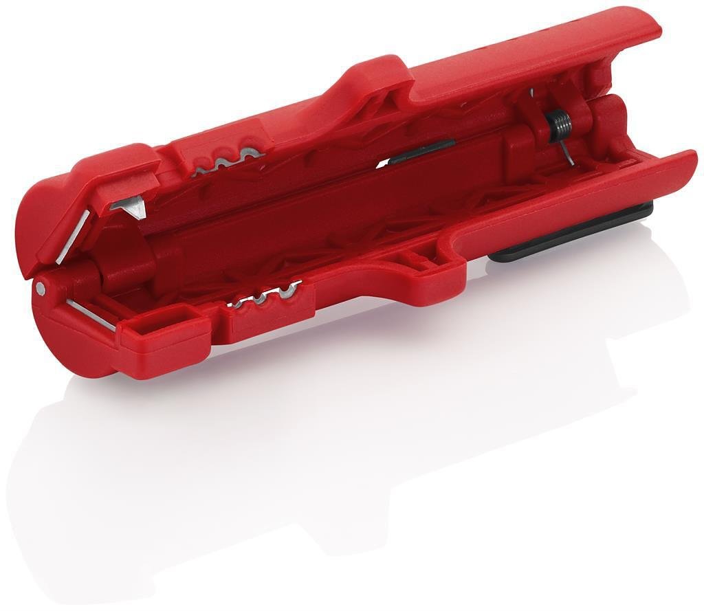 Stripping tool for flat and round cables, red handle 125mm, with locking mechanism, Knipex - K1664125SB