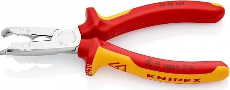 Pince de dénudage et coupeur, chromée, isolation jusqu'à Ø10 mm, VDE 1000V poignée jaune-rouge 165 mm, Knipex - K1346165