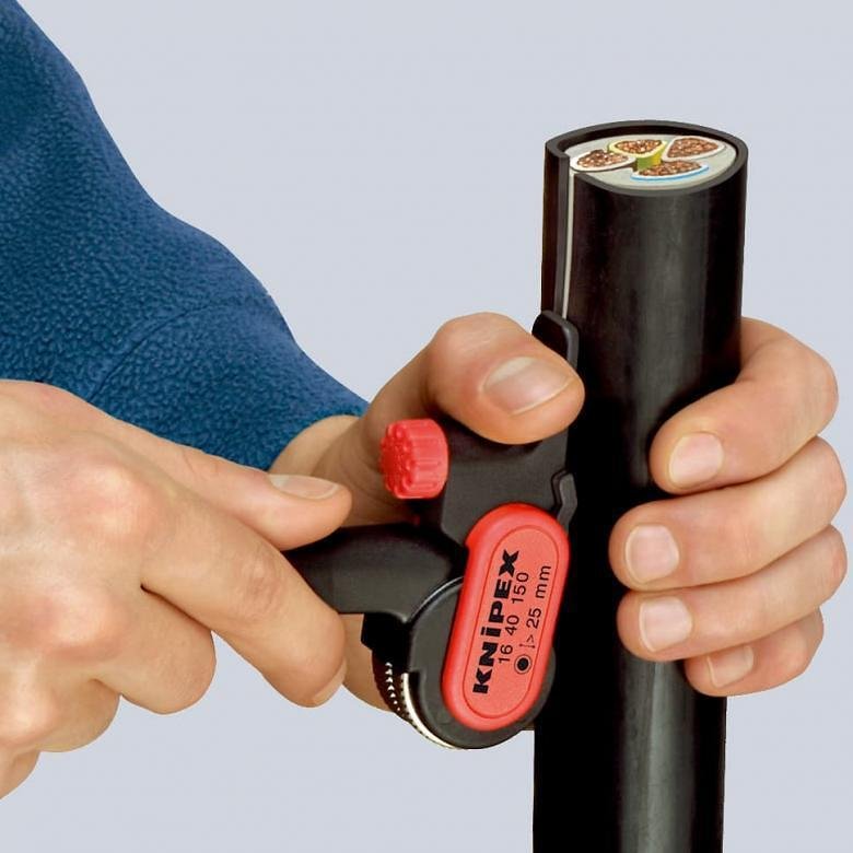 Cuchillo de cable, para aislamiento sobre Ø25mm, mango negro 150mm, Knipex - K1640150