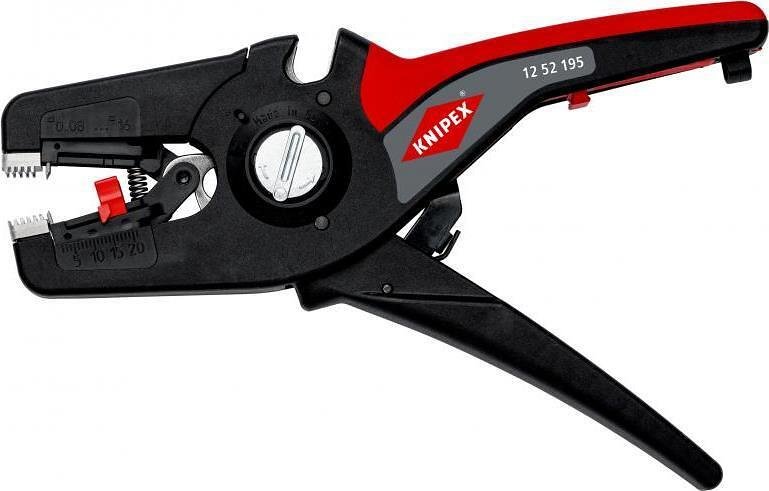 Self-Adjusting Stripping Pliers PreciStrip, Black-Phosphated, Wire Ø0.08-16mm, Black-Red Handle 195mm, Knipex - K1252195