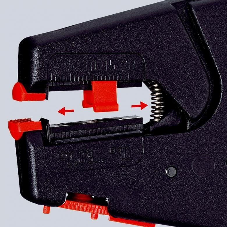 Pince de dénudage auto-ajustable, phosphatée noire, conducteur Ø0.03-10 mm, poignée 200 mm, avec ressort d'ouverture, Knipex - K1240200