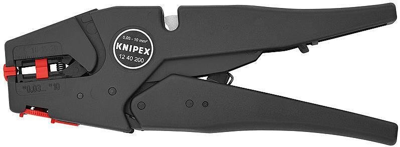 Self-adjusting stripping pliers, black-phosphated, conductor Ø0.03-10mm, 200mm handle, with opening spring, Knipex - K1240200