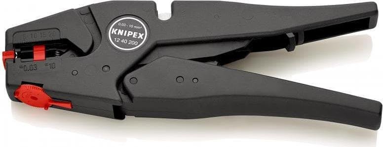 Self-adjusting stripping pliers, black-phosphated, conductor Ø0.03-10mm, 200mm handle, with opening spring, Knipex - K1240200